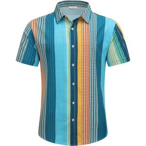 <b>Men</b>’s Wholesale Hawaiian <b>Shirt</b> Aloha Style Striped Printed Short Sleeve Button Down <b>Beach</b> <b>Shirt</b> - Product Image 1