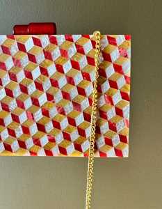 Bolso de Mano de Resina Hecho a Mano de Lujo con Acabado de Madreperla, Geométrico, para Novia, de Noche, con Logotipo Personalizado y Bolsa de Regalo - Product Image 4