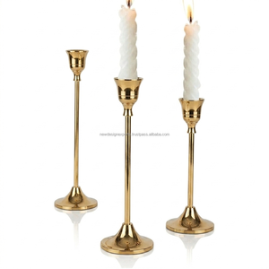 Premium 3-Piece Gold Tulip <b>Candlestick</b> Set • Slim Stem Graduated Banquet Taper Stand - Product Image 5