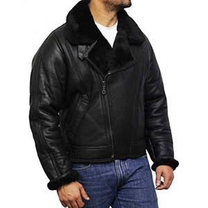Men's Black Genuine Leather Moto <b>Biker</b> <b>Jacket</b> With Faux Fur Lining Turn-down Collar Zipper Closure Short Length Winter Wear - Product Image 2