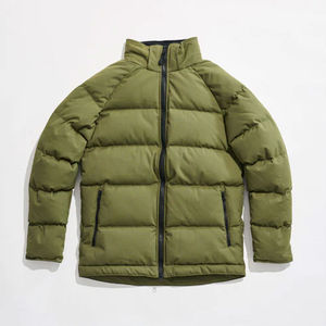 Men's Olive Green Hooded Puffer <b>Jacket</b> Zipper Closure Windproof Casual Winter Down Filled Polyester Shell Regular Fit - Product Image 2