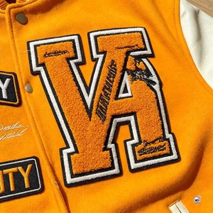 Varsity <b>Jacket</b> <b>Mens</b> Orange <b>White</b> Sleeve Embroidered Letter V Front Button Closure Preppy Style Baseball Softball Varsity <b>Jackets</b> - Product Image 3