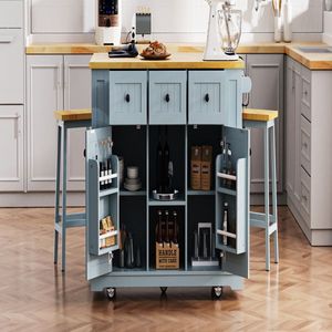 53-Inch Large Kitchen Island Cart 5 Rollable Wheels 5 Openings Drop Leaf Power Outlet Door Internal Kitchen Islands Carts - Product Image 6