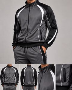Ensemble de survêtement d'hiver pour homme, couleur unie, avec cordon de serrage, manches longues, col montant, vêtements de sport respirants en polaire polyester - Product Image 2