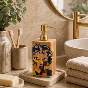 Juego de Baño de Madera con Diseño de Mariposa, Portacepillos de Dientes, Dispensador de Jabón, Bandeja, Accesorios Modernos y Ecológicos para el Baño - Product Image 6