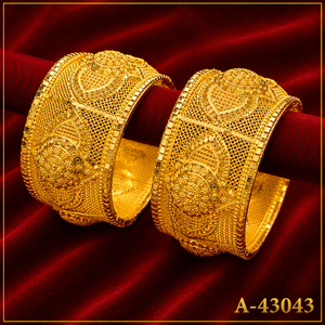 MOLL JEWELLERS Women's Luxury 24k Gold Plated Zinc Alloy Zircon Wide Kada <b>Bangles</b> Floral <b>Engraved</b> Design Trendy Third Party - Product Image 1