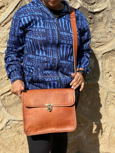 Bolso clásico de cuero de cabra marrón Unisex de moda, bolso cruzado de cuero Real de 9 ", bolsos de mensajero personalizados - Product Image 5