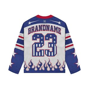 Maillot de hockey personnalisé manches longues col en V numéro d'équipe imprimé maille chemise de sport unisexe uniforme de hockey sur glace - Product Image 2