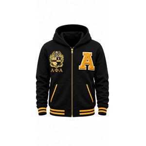 Sweat-shirt à capuche en molleton noir avec imprimé pailleté Alpha Phi Alpha pour homme - Product Image 2