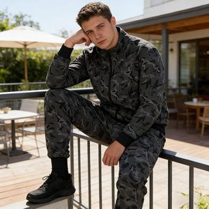 Men’s Camouflage Tracksuit Long Sleeve Zip-Up Jacket And Jogger Sweatpants Casual Activewear <b>Set</b> Stand-Up Collar - Product Image 3
