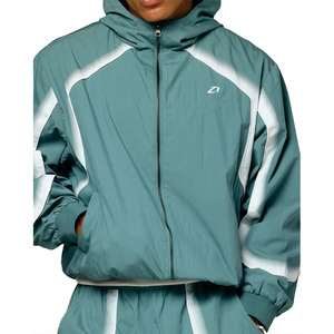 Custom <b>Men</b>’s Teal & <b>White</b> Windbreaker <b>Jacket</b> Streetwear Waterproof Design Zip up Heat Reactive Windbreaker <b>Jacket</b> Bulk Supplier - Product Image 6