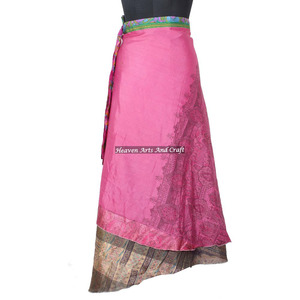 New Fabulous Two Layered Reversible New Indian Around Silk Sari Wrap <b>Skirts</b> Women Wear Vintage Silk Sari <b>Long</b> Length Wrap Around - Product Image 1
