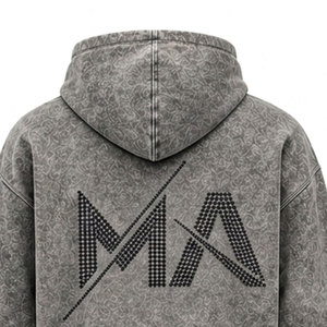 Conjunto Deportivo Unisex Gris de Algodón con Capucha, Pantalones Largos con Cordón, Ropa Casual con Logotipo de Diamantes de Imitación - Product Image 6