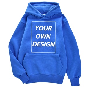 Sweat-shirt à capuche bleu coupe ample avec poche avant, motif imprimé, vêtement décontracté d'hiver en molleton tricoté, polyester/coton pour homme - Product Image 1