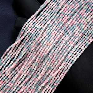 Cuentas redondas facetadas de morganita y aguamarina natural de 2 mm, cuentas multicolor de morganita para la fabricación de joyería, cuentas de morganita rosa auténtica. - Product Image 3