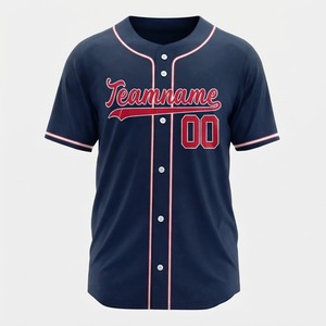 Camiseta de Béisbol Personalizada de la Marina, Nombre del Equipo 00, Estampado Rojo, Cierre de Botones, Manga Corta, Unisex, para Adultos, Poliéster que Absorbe la Humedad - Product Image 2