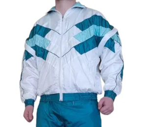 Survêtement Homme Blanc et Bleu à Motifs Géométriques, Manches Longues, Col Rabattu, Style Sportif, Respirant, Idéal Printemps, Coupe Classique - Product Image 6
