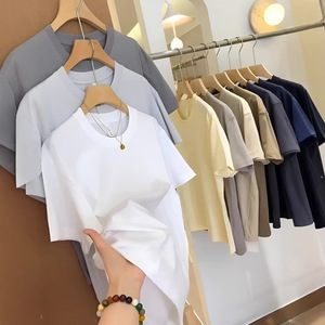 เสื้อยืดแขนสั้นผ้าฝ้ายเนื้อหนา รุ่นเรียบหรู ใส่ได้ทุกโอกาส สีพื้น ระบายอากาศดี ทรงหลวม ใส่สบาย 100% ผ้าฝ้าย - Product Image 1