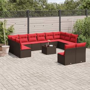 Set Divano da Esterno in Polyrattan Marrone da 13 Pezzi con Cuscini - Elegante Collezione di Mobili da Giardino - Product Image 1