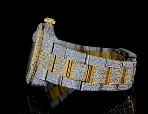 Reloj de Cuarzo Redondo de Lujo para Hombre con Incrustaciones de Diamantes, Correa de Acero Inoxidable, Esfera Analógica, Cristal de Zafiro, 40 mm, Cierre Plegable - Product Image 2