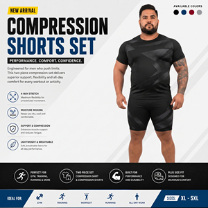 Ensemble de short de compression et t-shirt à manches courtes pour homme, imprimé personnalisé, grande taille, pour yoga et sport - Product Image 2