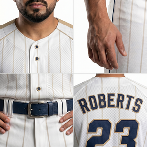 Camiseta de Béisbol Henley Sublimada Personalizada para Hombre, 100% Malla de Poliéster, Diseño de Rayas Finas, Uniforme con Dos Botones para Nombre de Jugador Universitario - Product Image 5