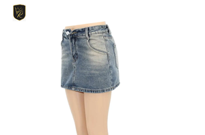 Mini-jupe en jean personnalisée pour femme, taille haute, délavée, avec poches, style vintage, ornée de diamants, streetwear, automne-hiver, mode décontractée - Product Image 4