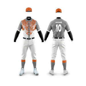 Custom Men's Baseball Uniform Kit Short Sleeve Sublimation Printed Polyester Moisture Wicking Gray Yellow White Team Jersey - Product Image 5