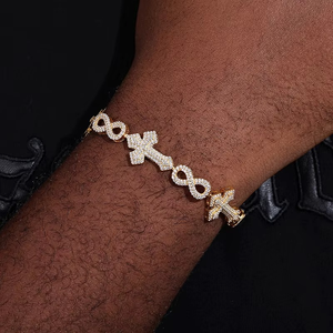 กำไลข้อมือเพชรประดับแบบ Faith Cross Link Lab Diamond Pave ทองคำแท้ ดีไซน์ Iced Out สไตล์ฮิปฮอป สำหรับทุกเพศ เครื่องประดับคุณภาพสูง - Product Image 1