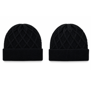 Gorro de punto trenzado con diamantes para hombre, negro, con dobladillo, cálido para invierno - Ropa de invierno premium - Product Image 4