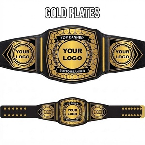 Ceinture de championnat de lutte personnalisée noire avec plaques dorées, espace pour logo personnalisé, possibilité de personnalisation, ceinture de champion de lutte sur mesure - Product Image 3
