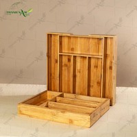 Bandeja Organizadora de Cubiertos Plegable y Portátil de Bambú Pintado a Mano con Laca, Inserto Ecológico Premium para Cajones