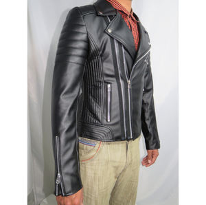 แจ็คเก็ตมอเตอร์ไซค์หนังแท้สีดำทันสมัย กันน้ำ กันลม ทรงเข้ารูป เหมาะสำหรับฤดูหนาว ออกแบบสำหรับผู้ชาย - Product Image 2