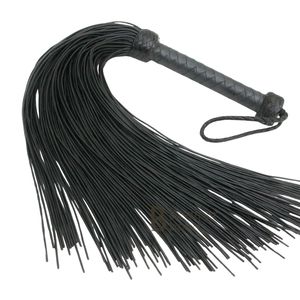 Black Leather Flogger Whip With Braided Handle And Multiple Strands - Product Image 2