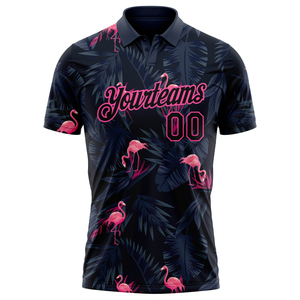 High Quality OEM Custom Design Men's Short Sleeve for <b>Shirt</b> <b>Black</b> Pink Flamingo Knitted Breathable Quick Dry Team Logo Ready - Product Image 4
