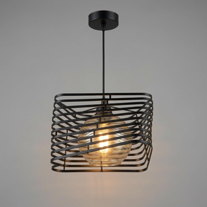Urban Loft Pendant Hanging Lamp Geometric Metal Slat Ceiling Fixture Architectural Dual Layer Chandelier for Entryway & <b>Hallway</b> - Product Image 1