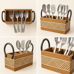 Elegante Portacubiertos de Madera Moderno y Ecológico FAIZA CRAFT para Cubiertos y Vajilla Hecho en India - Product Image 3