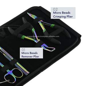 Nouveau kit d'outils pour extensions de cheveux multicolores : outil de retrait de perles, pinces à sertir, aiguilles à coudre, crochet de tirage, boucle de doigt et mini-ciseaux - Product Image 3