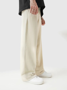Pantalones Anchos Beige para Hombre, Cintura Elástica, Bolsillos Laterales, Pantalones Casuales Transpirables de Lona de Algodón, Ropa de Primavera - Product Image 3
