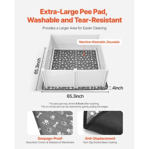 Cuccia Regolabile per Cani con Porta, 60 x 60 x 24 Pollici, Box in PVC Anti-Deformazione, Lavabile, con Tappetino Assorbente, Altezza Regolabile - Product Image 5