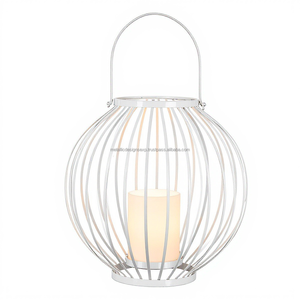Chic White Metal Candle Jar Lantern Luz colgante decorativa única para exteriores para jardín, patio o decoración del hogar - Product Image 1