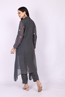 Ensemble de vêtements élégants pour femmes, tenue de soirée 2 pièces, couleur gris foncé avec broderie à la main, pour femmes modernes