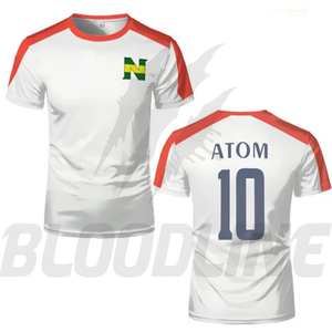 Camiseta Blanca con Mangas Raglán Azules, Logotipo Verde y Amarillo, Transpirable, de Poliéster, para Hombre, Talla Adulto, Servicio OEM, BLOODLINE - Product Image 4