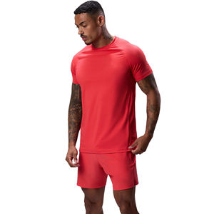 Camiseta Roja Sólida para Hombre, Cuello Redondo, Ajustada, Manga Corta, Transpirable, Informal, para Verano - Product Image 1