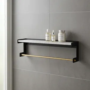 Étagère murale moderne en marbre avec barre porte-serviettes, support de rangement pour salle de bain, organisateur en métal pour la décoration de la salle de bain - Product Image 3