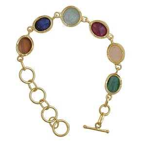 Laxmi Jewellers Cute High-quality <b>Gold</b> Plated Brass <b>Beaded</b> Chain <b>Bracelet</b> Multi Color Freshwater Quartz Stones Bohemia Unisex - Product Image 2