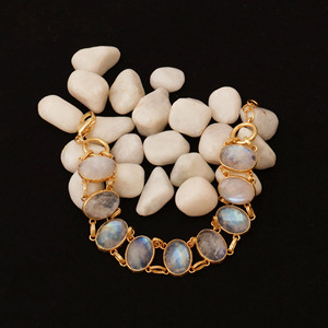 <b>Gold</b> Plated Moonstone Chain <b>Bracelet</b> For Women Bohemia Style Natural Oval Stone Link <b>Bracelet</b> <b>Adjustable</b> Statement Jewelry - Product Image 1