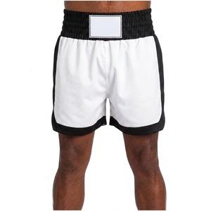 Pantalones Cortos de Boxeo Personalizados para Hombre, Blancos/Negros, de Poliéster, para Entrenamiento y Combate, con Cintura Elástica Alta, Pantalones Cortos de Muay Thai OEM - Product Image 1