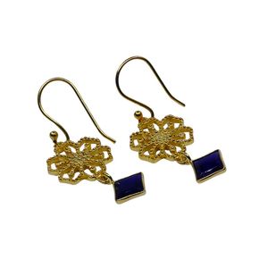 Boucles d'oreilles pendantes vintage plaquées or avec pierre d'onyx, bijoux pour femmes, environ 25 mm de longueur - Product Image 4