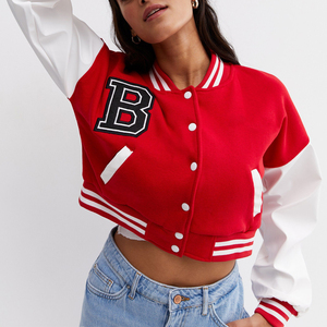 Red <b>White</b> Contrast lettermen jackets Full Sleeve Short Length Embroidered Letter B Front Women's Trendy Jacket - Product Image 6